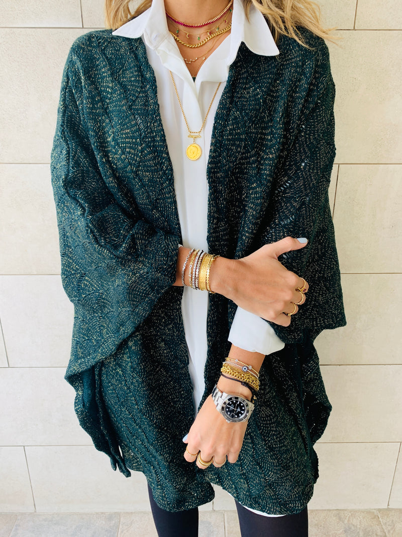 Teal Shimmer Knit Kimono