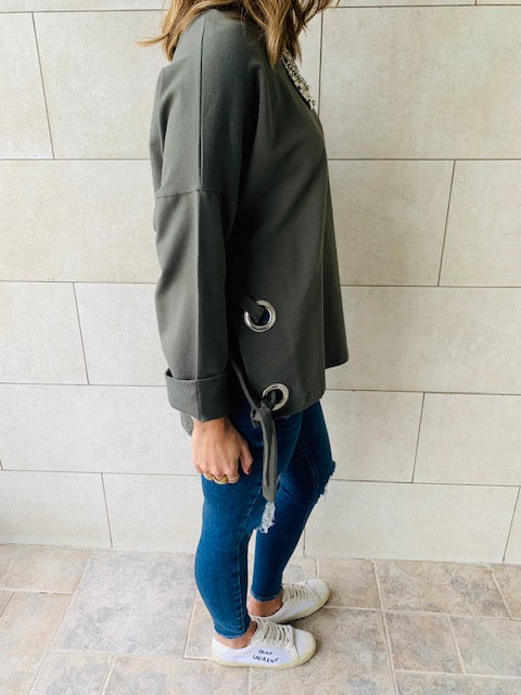 Olive Ring Detail Sweatshirt