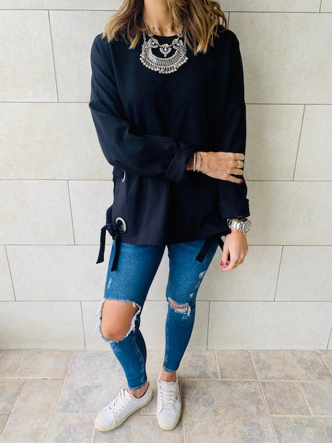 Black Ring Detail Sweatshirt