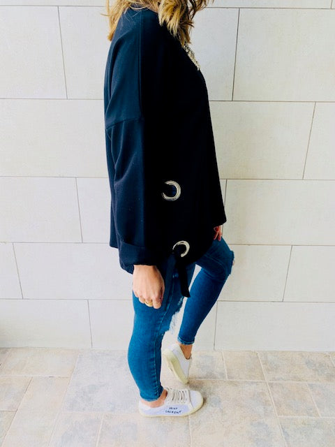 Black Ring Detail Sweatshirt