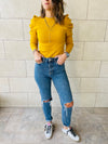 Mustard Feather Knit Top