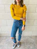 Mustard Feather Knit Top