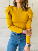 Mustard Feather Knit Top
