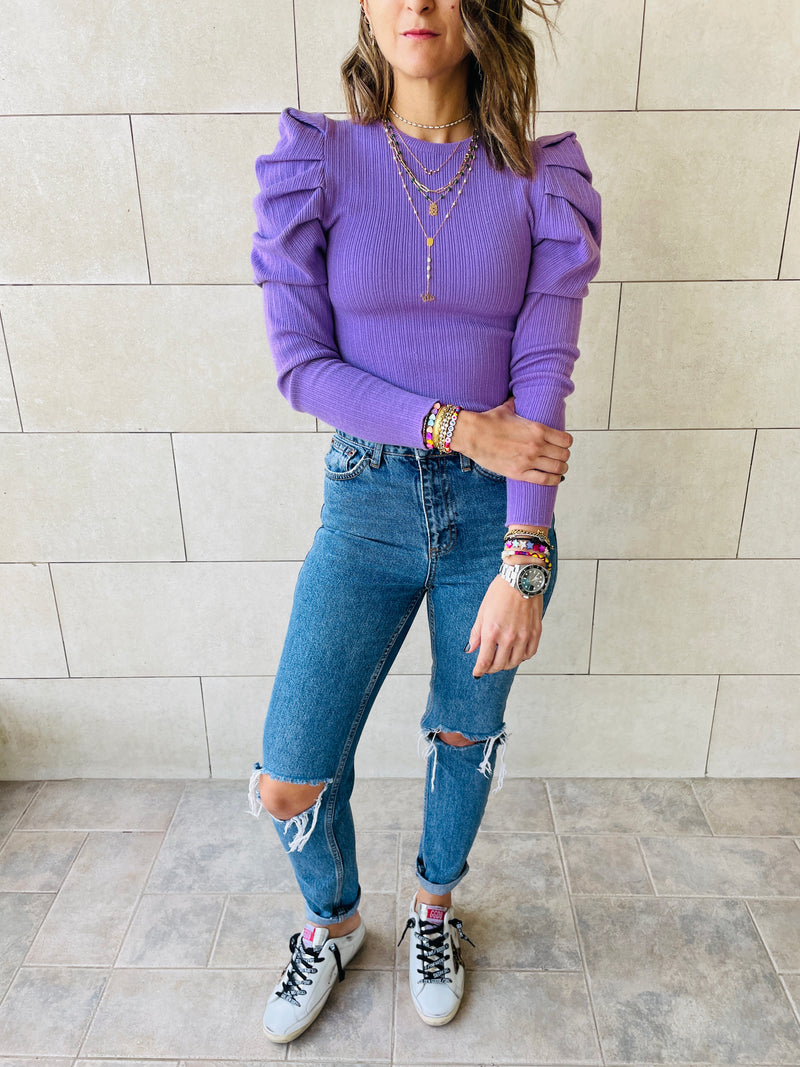 Lilac Feather Knit Top