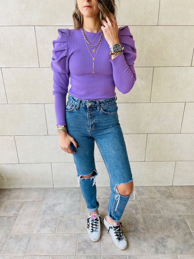 Lilac Feather Knit Top