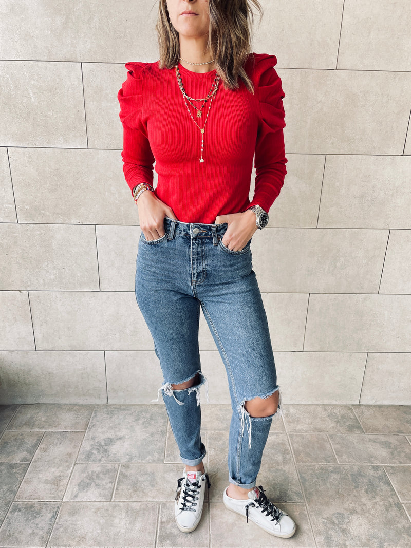 Rouge Feather Knit Top