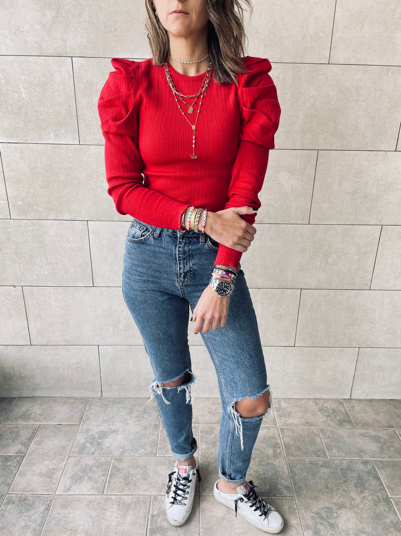 Rouge Feather Knit Top