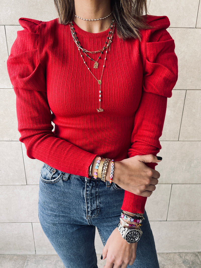 Rouge Feather Knit Top