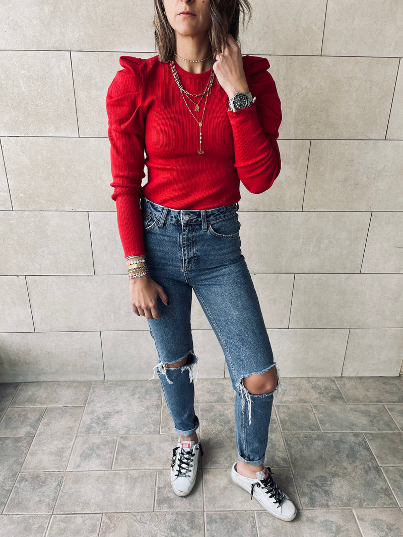 Rouge Feather Knit Top