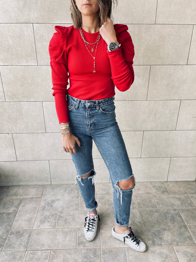 Rouge Feather Knit Top