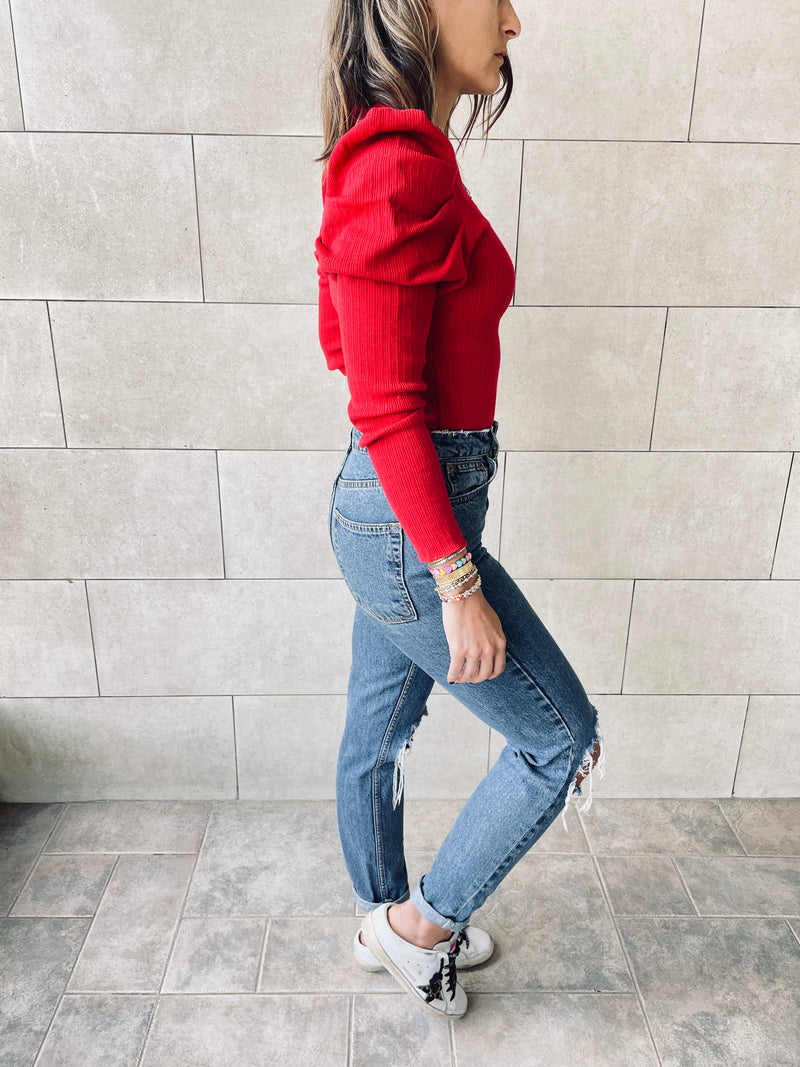 Rouge Feather Knit Top