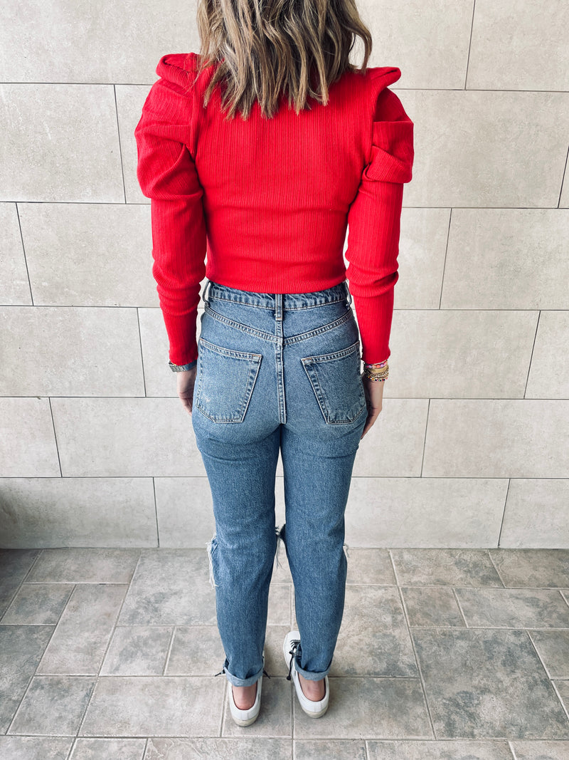 Rouge Feather Knit Top