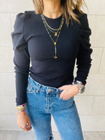 Black Feather Knit Top