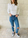 White Feather Knit Top