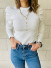 White Feather Knit Top