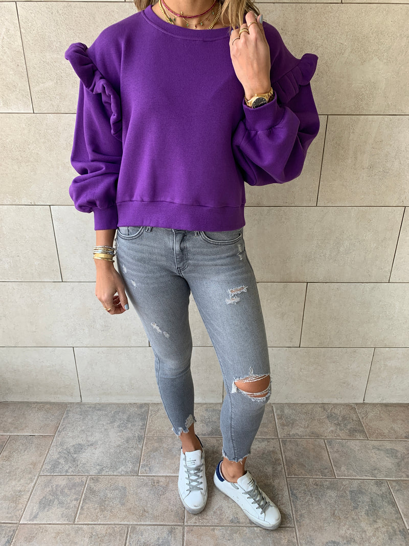 Purple Pippa Ruffle Sweatshirt