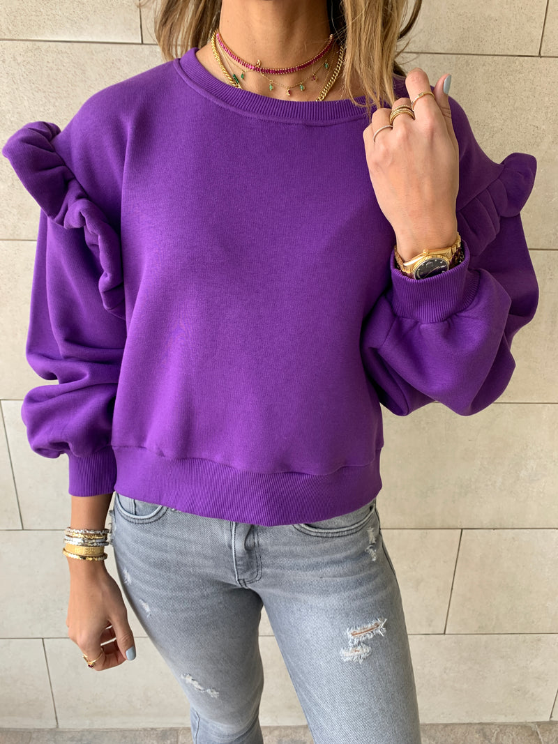 Purple Pippa Ruffle Sweatshirt