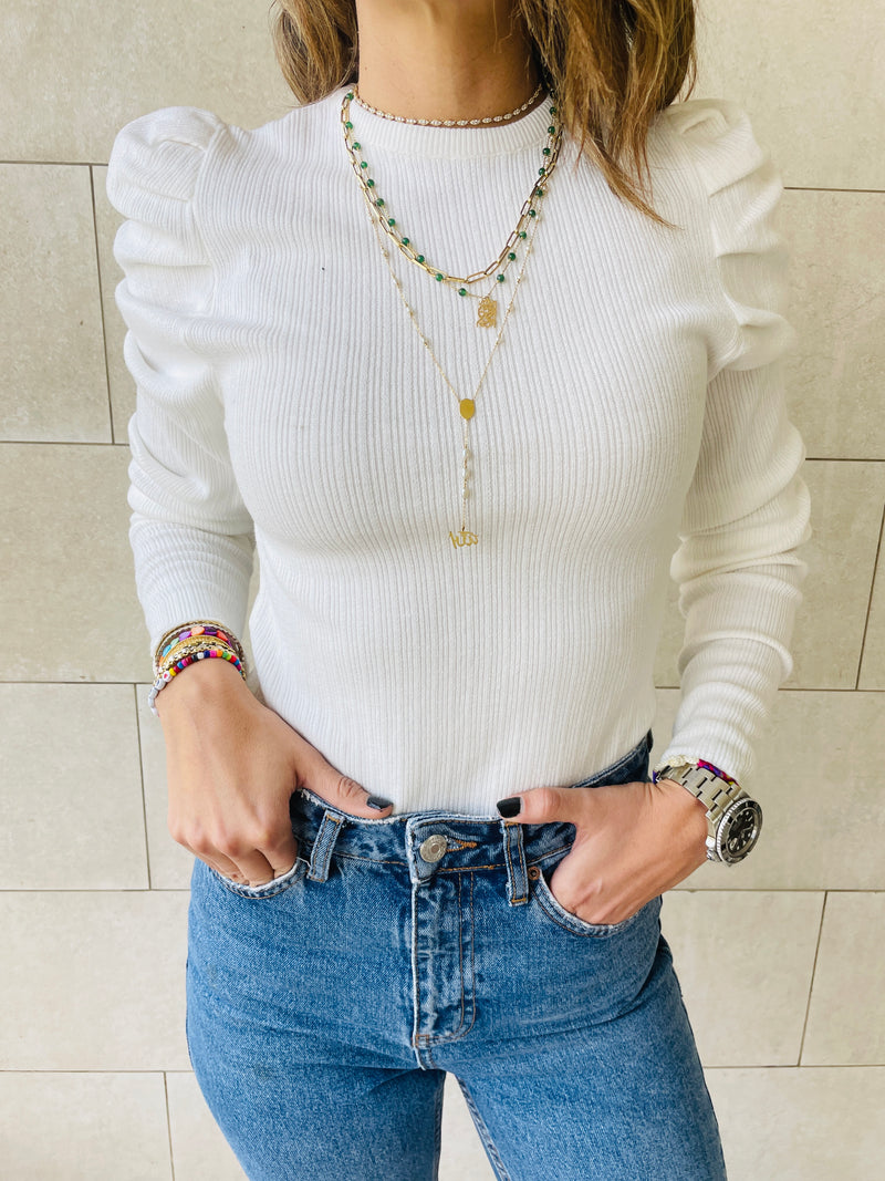 White Feather Knit Top