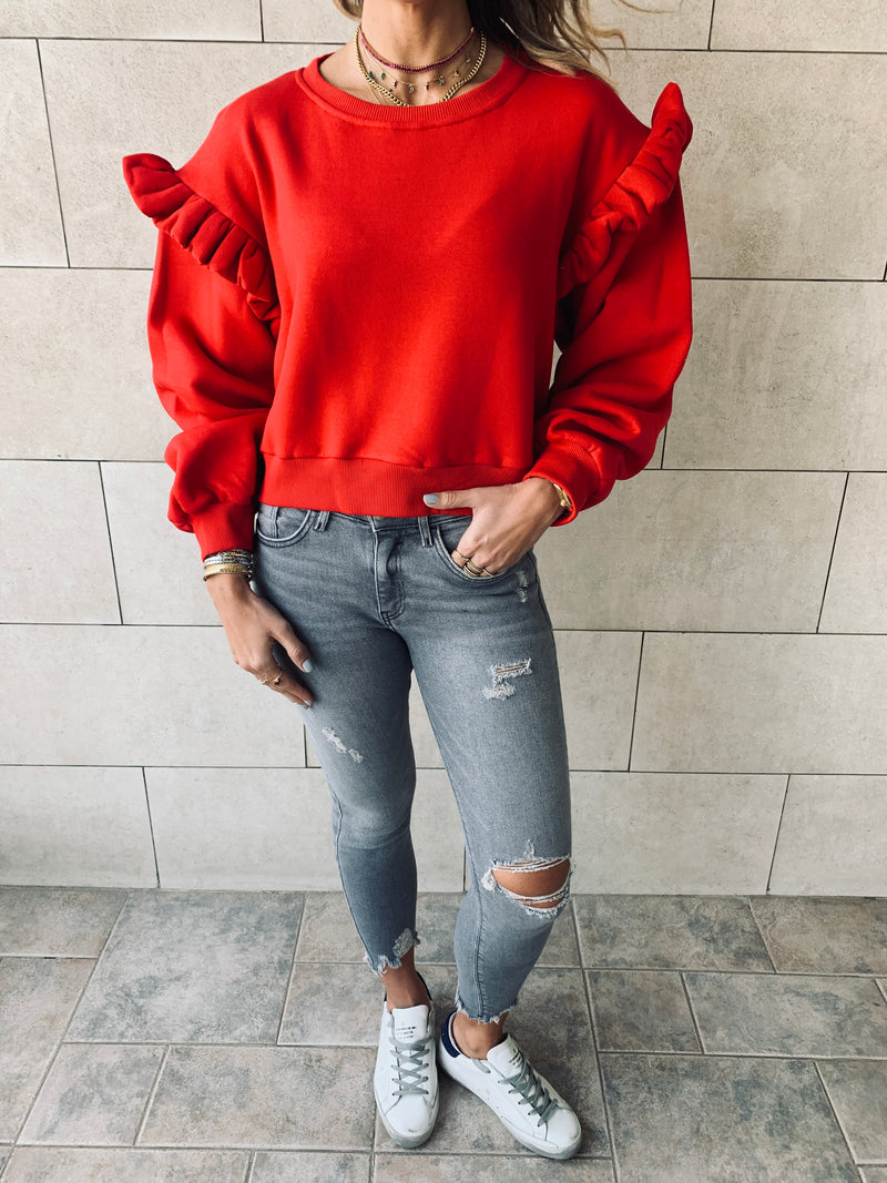 Red Pippa Ruffle Sweatshirt