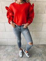 Red Pippa Ruffle Sweatshirt
