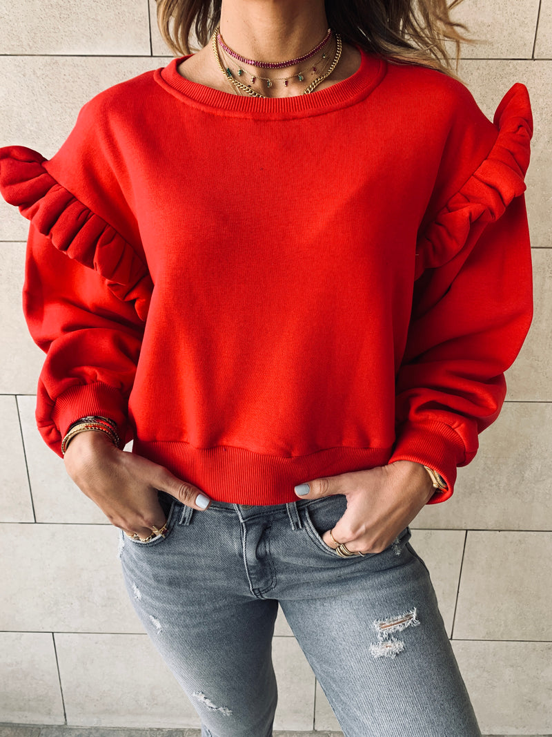 Red Pippa Ruffle Sweatshirt