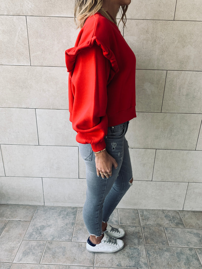 Red Pippa Ruffle Sweatshirt