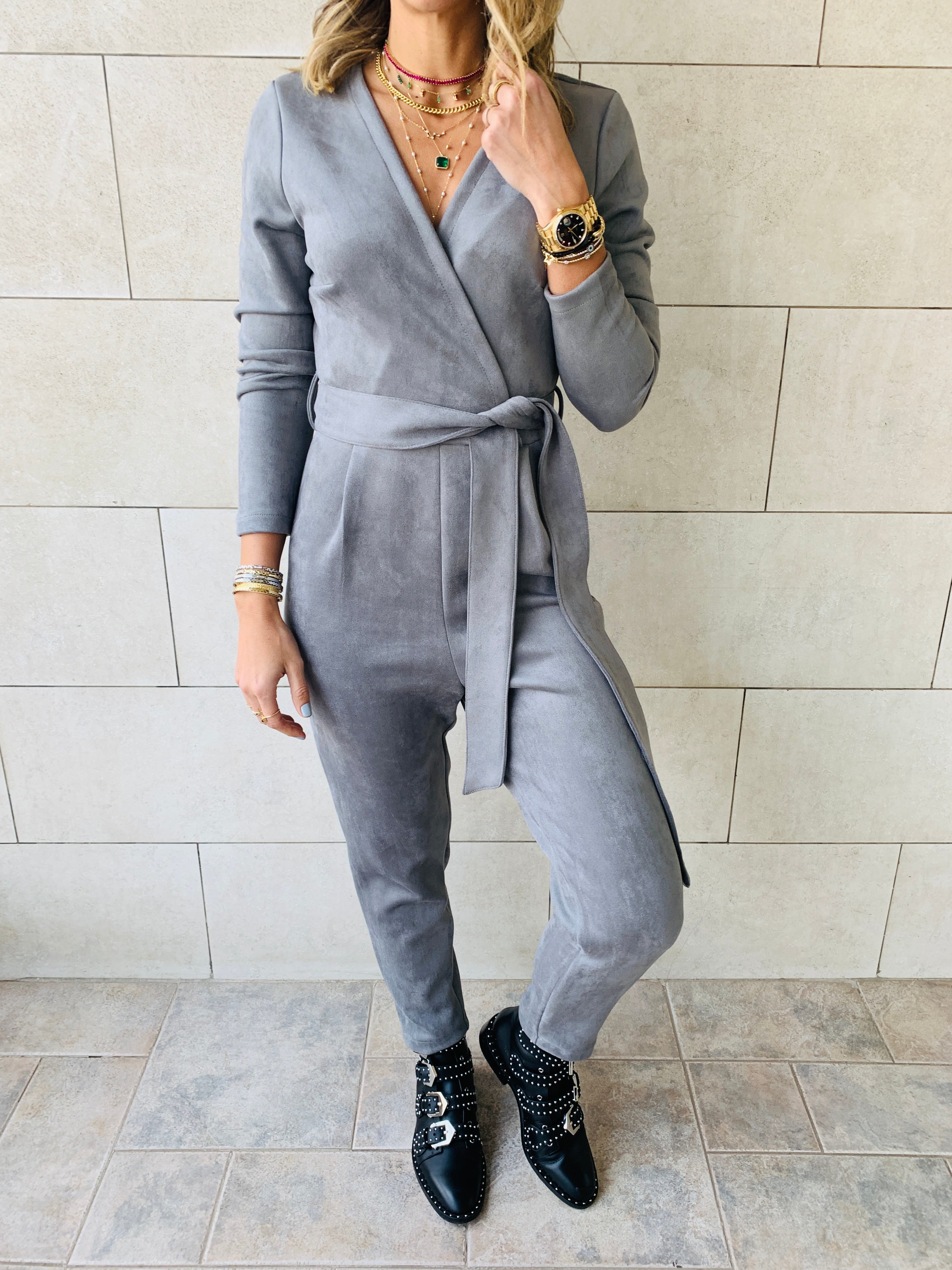 grey Suede Jumpsuit