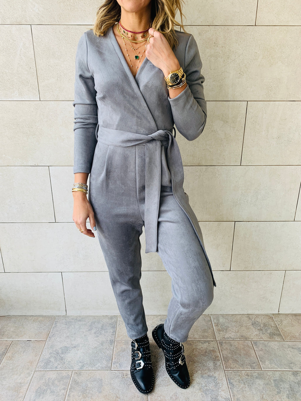 grey Suede Jumpsuit