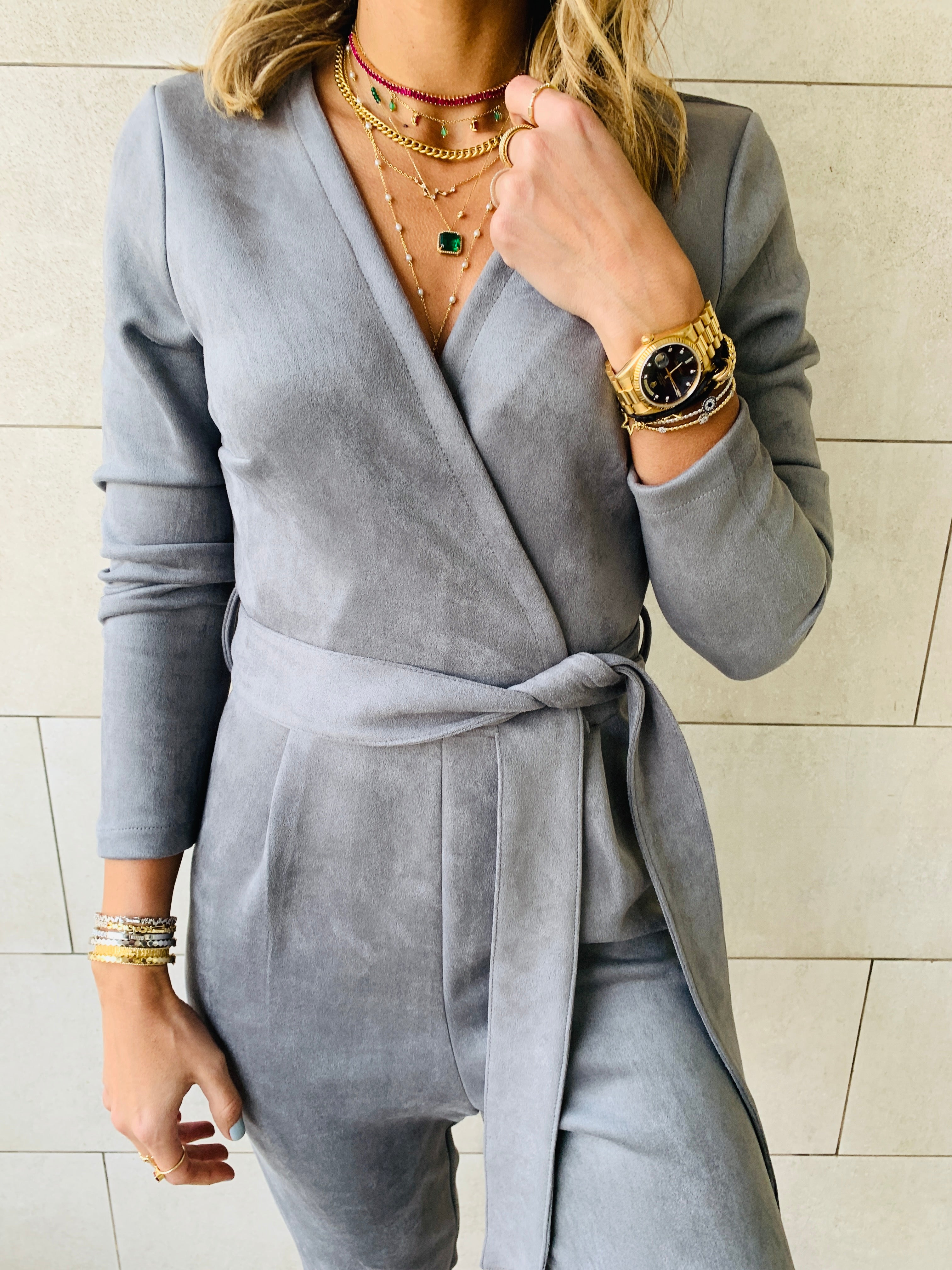 grey Suede Jumpsuit