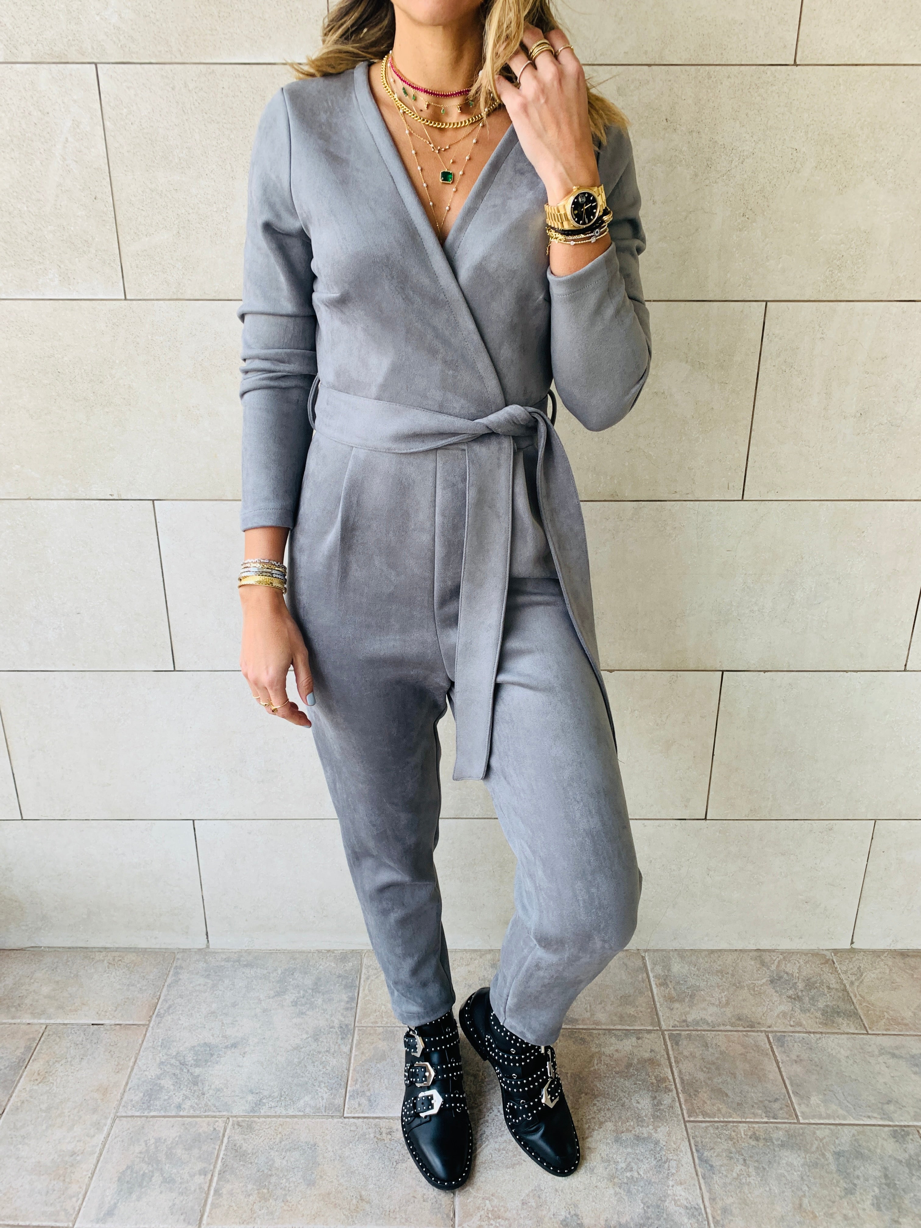 grey Suede Jumpsuit