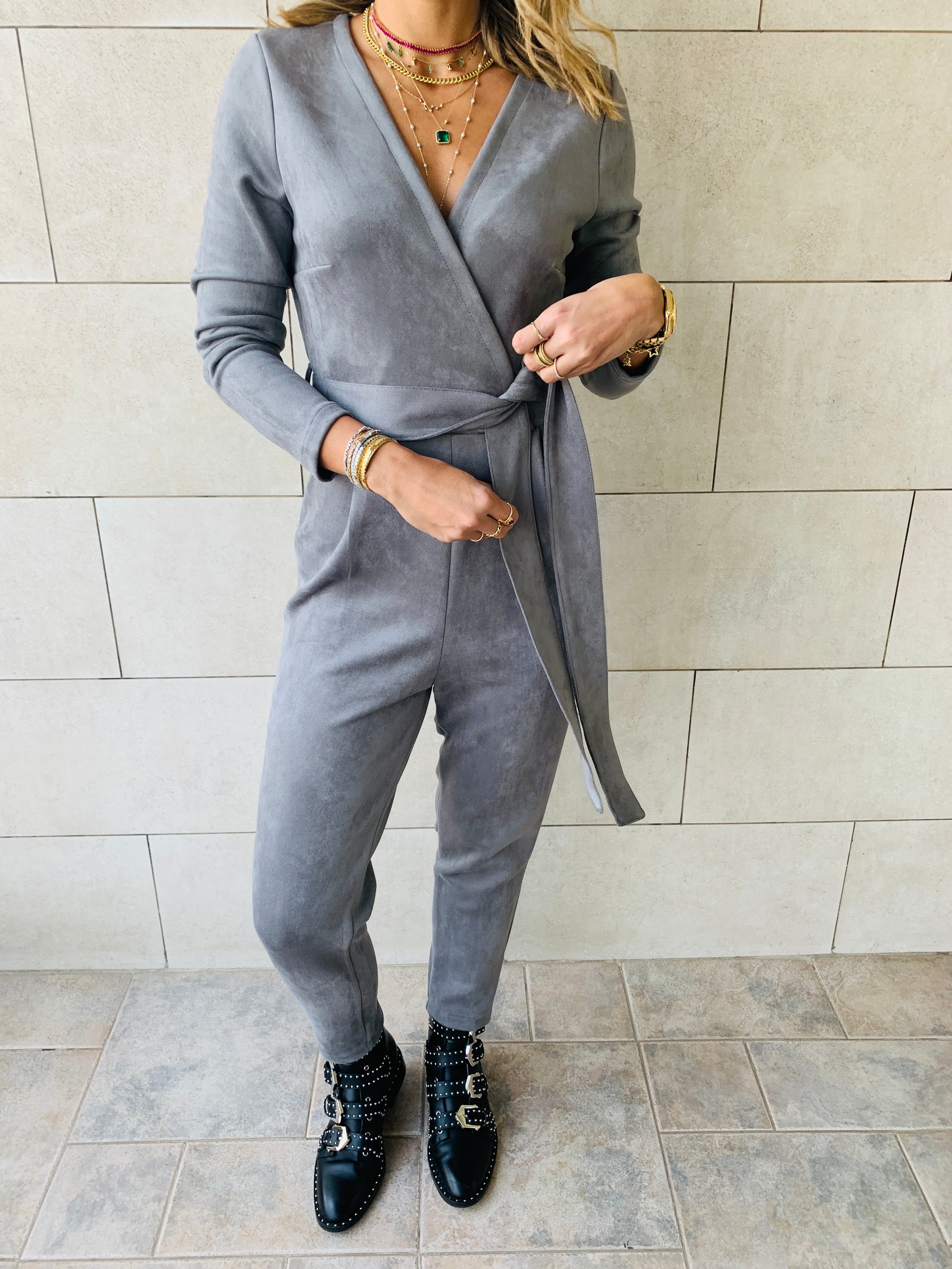 grey Suede Jumpsuit