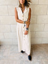 Beige Sleeveless Linen City Dress