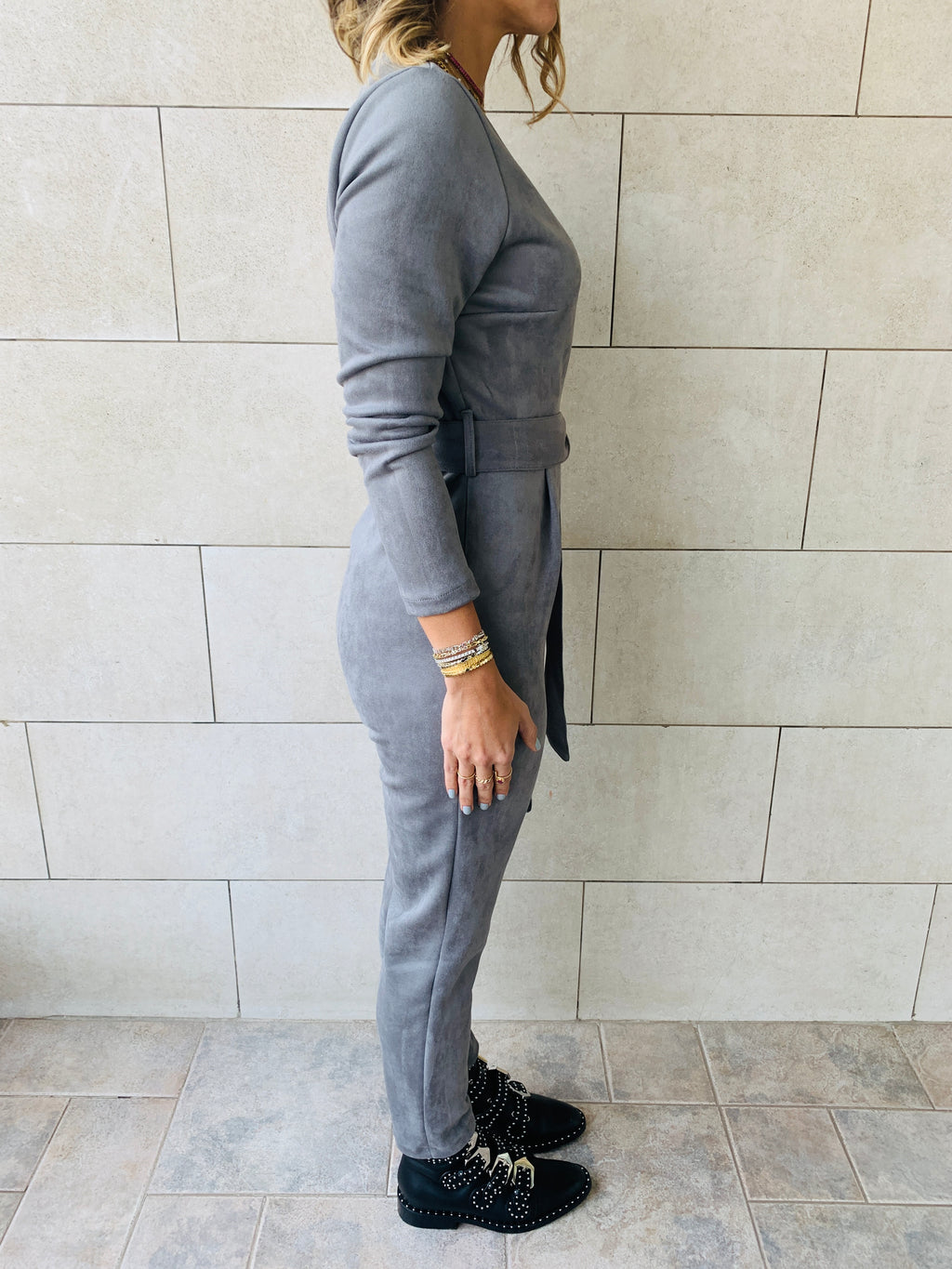 grey Suede Jumpsuit