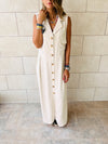 Beige Sleeveless Linen City Dress