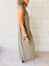 Olive Sleeveless Linen City Dress