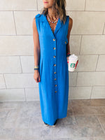 Blue Sleeveless Linen City Dress
