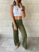 Olive Knit Flare Pants
