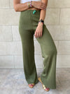 Olive Knit Flare Pants