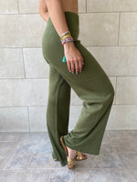 Olive Knit Flare Pants