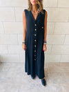 Black Sleeveless Linen City Dress