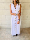 White Sleeveless Linen City Dress