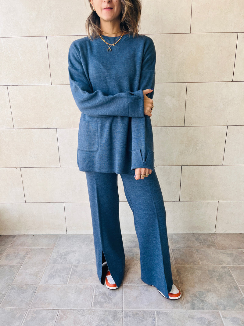 Navy Living In This Sweater Set