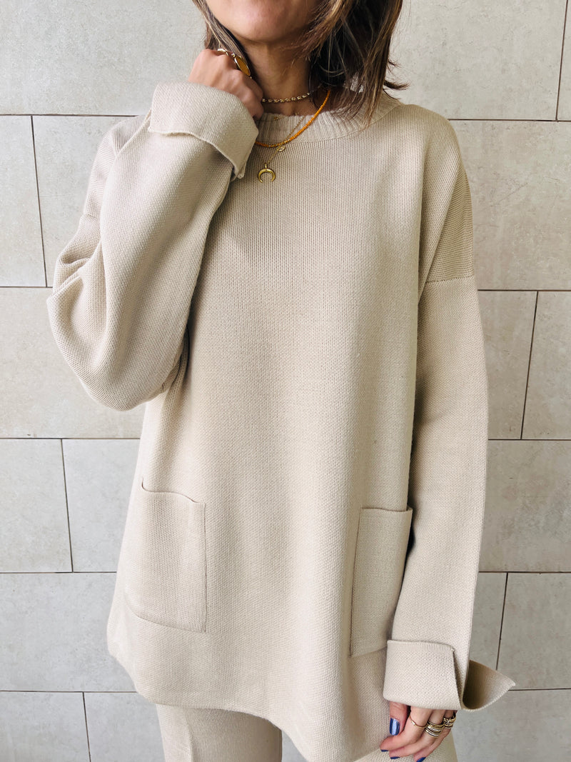 Beige Living In This Sweater Set