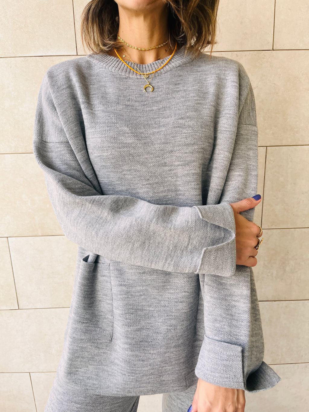Grey Living In This Sweater Set