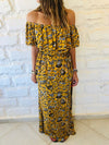 Mustard Print Bardot Dress