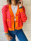 Orange Lets Play Chess Cropped Cardigan