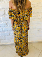 Mustard Print Bardot Dress
