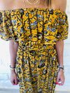 Mustard Print Bardot Dress