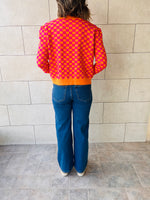 Orange Lets Play Chess Cropped Cardigan