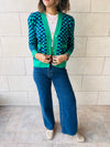 Green Lets Play Chess Cropped Cardigan
